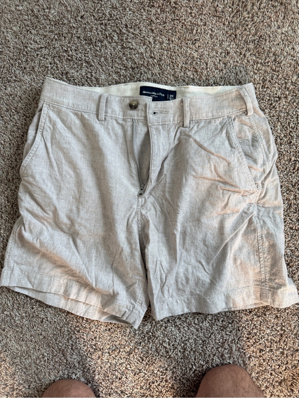Abercrombie & Fitch Men's Light Cream Linen-Blend Flat Front Shorts